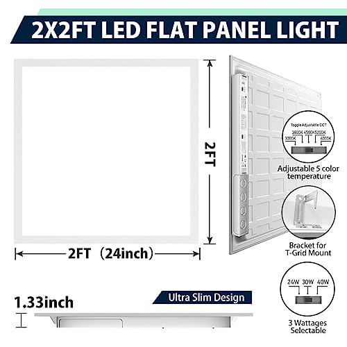 Allsmartlife 2x2 LED Flat Panel Light 6-Pack, Dimmable, 5CCT Options (3000K-6000K), 24W/30W/40W, Back-Lit 2x2FT LED Troffer Light Drop Ceiling for Commercial Office, ETL - size: 6-Pack