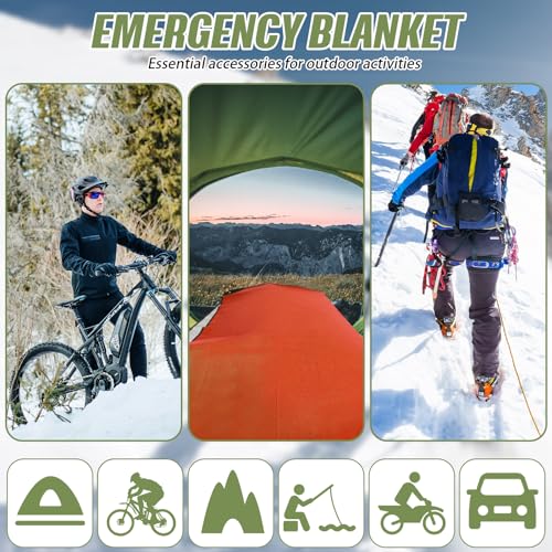 Kanayu 4 Pcs Emergency Thermal Survival Blankets 82 x 60 Inch,Heavy Duty Emergency Poncho Tarp Reusable Waterproof Blanket for Car,Camping,Hiking(Olive Green, Orange) - color: Olive Green, Orange