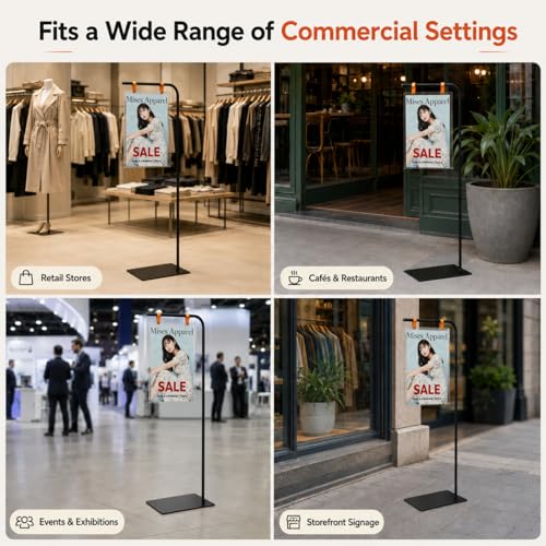 Floor Standing Poster Stand with Acrylic Sign Holder for Retail Displays - color: Black