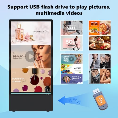 55 Inch Outdoor Digital Signage Display, 4K UHD LCD, IP55 Waterproof, 1800Nit Auto Adjustment,Remote Control, Split Screen Playback, WiFi, Android OS - size: 55inch