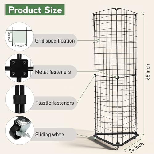 24"x68"Large Triangular Gridwall/Wire Grid Panel Display Stand with Wheels