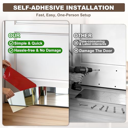 2 Pcs 8" X 34" Self Adhesive Mirror Door Kick Plate for Bottom of 36" Door - color: Mirror Silver, size: 2 PCS
