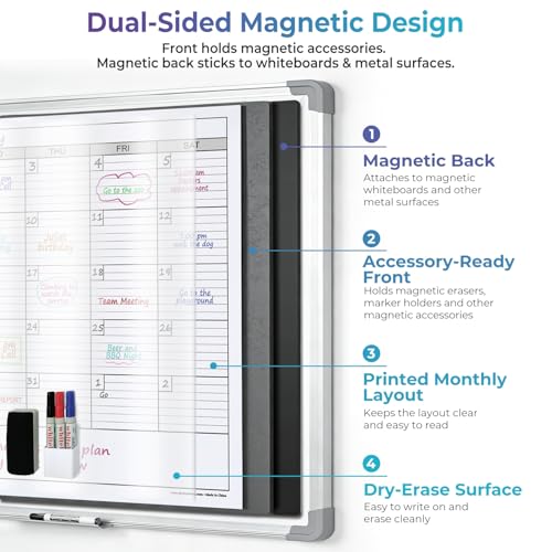 Extra Large Magnetic Dry Erase Calendar, 38x50” - color: Magnetic