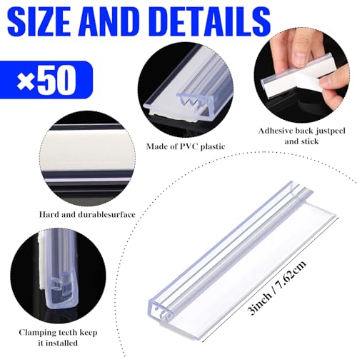 Fulmoon 50 Pcs Adhesive Sign Holder 3 Inch Clear PVC Price Tags Clip with Self Adhesive Base Shelf Label Cards Gripper Clamp for Supermarket Stores Retail Store Offices Schools (Pack of 2) - size: 3 x 3/4 inch (Pack of 2)
