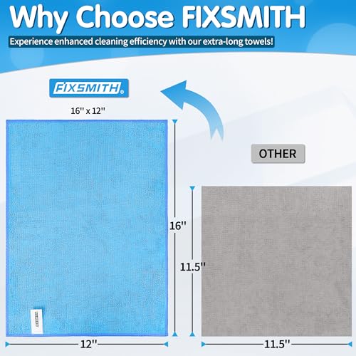 FIXSMITH Blue Microfiber Cleaning Cloth -Pack of 8, Highly Absorbent Cleaning Rags, 16"X12" All Purpose Cleaning Towels for Housekeeping, Kitchen, Car, Lint Free and Reusable Microfiber Towels - color: Blue, size: 8pk