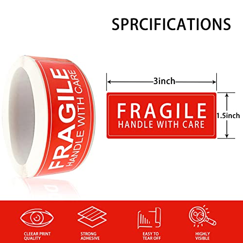 3" X 1" Fragile Handle with Care Warning Stickers for Shipping and Packing-250 Permanent Adhesive Labels Per Roll - color: Tz-ys-fr