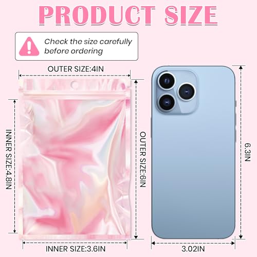 FUNFERY 100 Pack,Rainbow Clear Window Smell Proof 4x6 inch Holographic Bags - color: Rainbow-100P, size: 4x6 inch