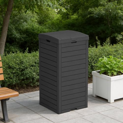 38 Gallon Outdoor Trash Can with lid,Waterproof,UV-Resistant Resin Garbage Can,Lockable Lid and Drip Tray,Trash Bin for Patio,Kitchen, Backyard and Deck(Black) - color: Black, size: 16.1*16.3*33.9