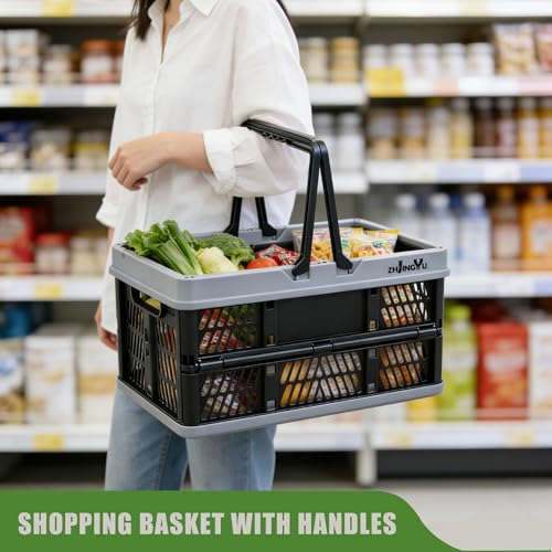 20L Plastic Basket with handles,2-pack Black Collapsible crates for storage - color: 2*Black, size: 14.96"x9.84"x7.87"