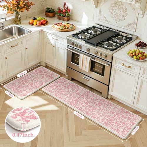 LEEVAN Anti Fatigue Kitchen Mats for Floor, Cushioned Kitchen Mat Set 2PCS - color: Pink, size: 17.3"x29"+17.3"x59"-0.47inch