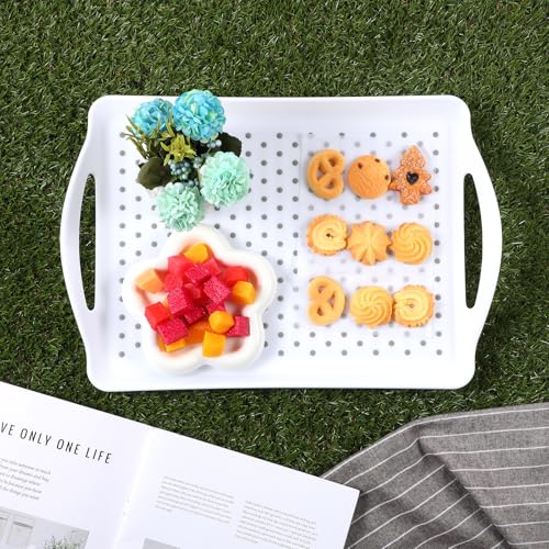 2 Pcs Large Non Slip Serving Tray with Handles, 17.9 x 12.5 Inches - color: White