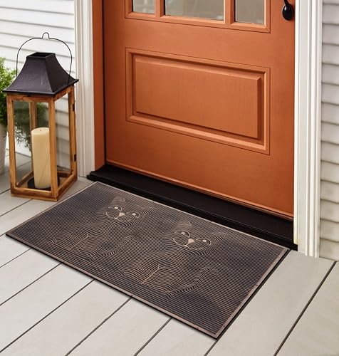 A1HC Rubber Welcome Doormat for Outdoor Indoor Entrance, Non-Slip Backing Front Door Mat for High Traffic Area Use, Fun Designed Entrymat, 18"x30" Sitting Cat - color: Sitting Cats Bronze