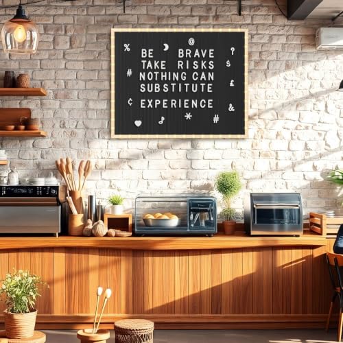 24 x 30 Inches Felt Letter Board & LED Light, Black, Natural Wood - color: Black, size: 24 x 30 Inches, style: Natural Wood