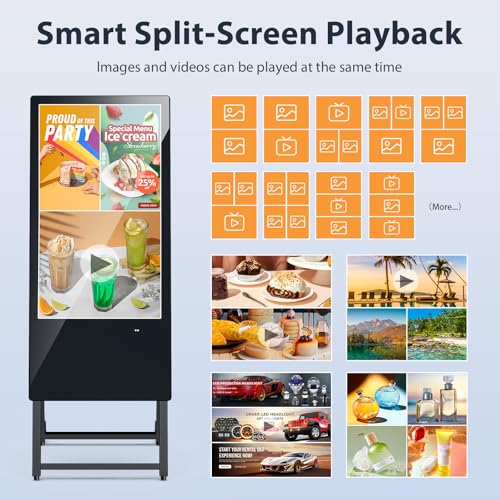 MWE 32 Inch Digital Signage Display, Portable LCD Digital Kiosk Monitor, Advertising Display Poster, Android Kiosk with Auto Media Player, HDMI/USB