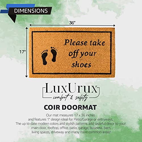 LuxUrux Welcome Mats Outdoor Coco Coir Doormat, with Heavy-Duty PVC Backing - Natural - Perfect Color/Sizing for Outdoor/Indoor uses. (17 x 36) - color: Ecru, size: 17'' x 36''