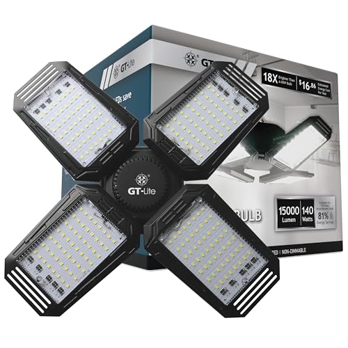 GT-Lite 15,000 Lumen LED Adjustable 4 Panel Bulb, Uses Only 140W - color: Black 15,000 Lumen