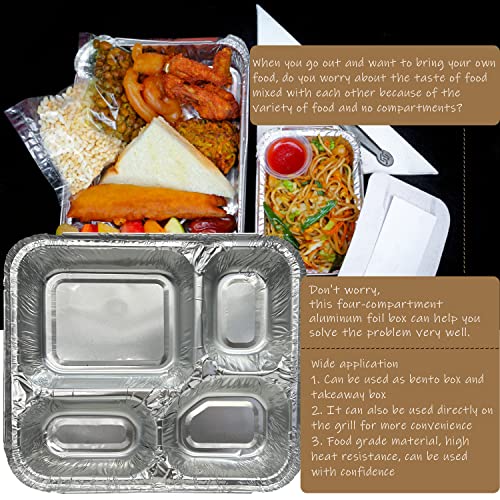 20 Pack 4-Compartment Disposable Aluminum Meal Trays with Lids, 9.6"x8.5" Foil Food Containers for Takeout, Catering & Meal Prep, Divided To-Go Baking Pans, Oven Safe - size: 9.6"x8.5"