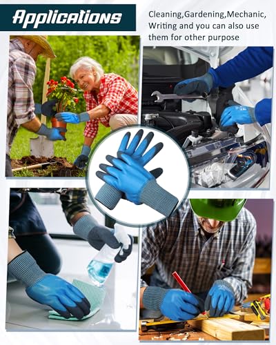 Mimorou 24 Pairs Waterproof Work Gloves Double Coated Rubber XL, Blue