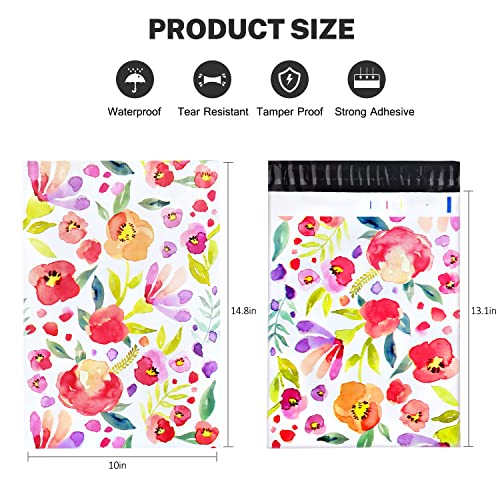 100 Pack Poly Mailers 10x13, Cute Packaging Envelope Mailers Polymailers Packaging for Small Business, Shipping Bags for Clothing Boutique Supplies with Self Seal Strip (Bright Flowers) - color: Bright Flowers