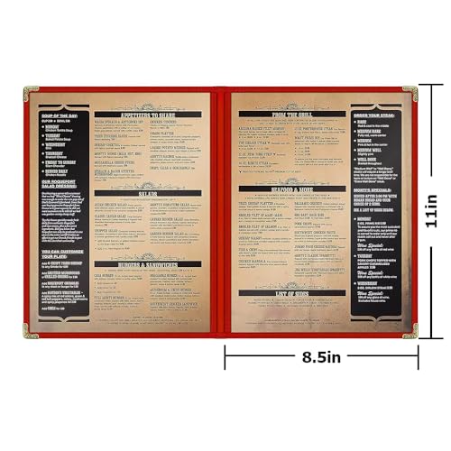 Goodsmart Restaurant Menu Covers - 25 Pack Red 2-Page/4-View 8.5" x 11", Side-Loading Vinyl Menu Holders, Clear Sleeves, Double-Stitched Edge, Leather-Style Café Menu Covers with Gold Corners - color: Red, size: 2 Pages / 4 Views - 8.5" x 11"