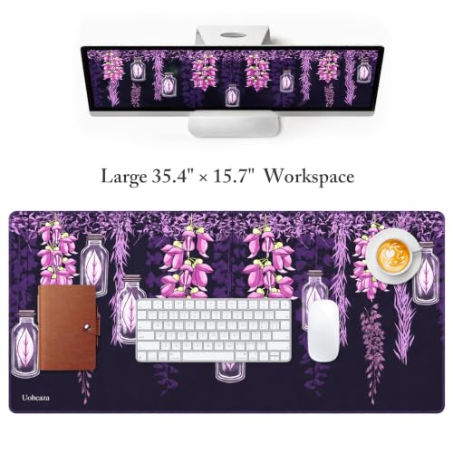 Large Desk Mat Purple Floral Mouse Pad Extended Keyboard Mat 35.4 x 15.7 - color: Violet Shade