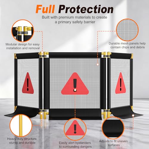 10 FT Heavy-Duty Stump Grinding Barrier, 3-Sided Foldable Debris Containment Screen with Reinforced Steel Frame, Portable Safety Barrier for Tree Service, Arborists & Landscaping Professionals