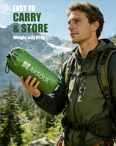 AKSOUL Self Inflating Sleeping Pad: Camping Inflatable Single Bed Air Mattress - Lightweight Sleep Mats - Compact Ultralight Pad for Camp Hiking Travel - 10CM - Green - color: Grass Green