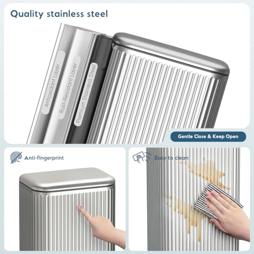 Arlopu Kitchen Trash can, Stainless Steel Garbage Can, 13 Gal Garbage Bin - color: Silver