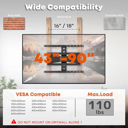 PUTORSEN Ultra-Slim TV Wall Mount for Most 43-90 Inch TVs, Max 110 Lbs - size: 90 Inch
