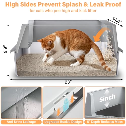 2PCS Stainless Steel Litter Box, XL Cat Litter Box for Big Cat - color: 2PCS XL-lid box
