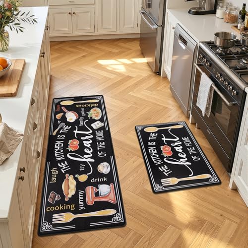 Yamaziot Anti Fatigue Kitchen Rug Set of 2, Non-Slip Cushioned Floor Mats - color: Black, size: 20"x32"+20"x59"