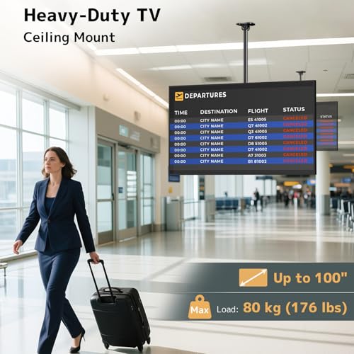 Ceiling TV Mount, Adjustable Hanging Ceiling TV Bracket Fits Max 100 inch - size: L