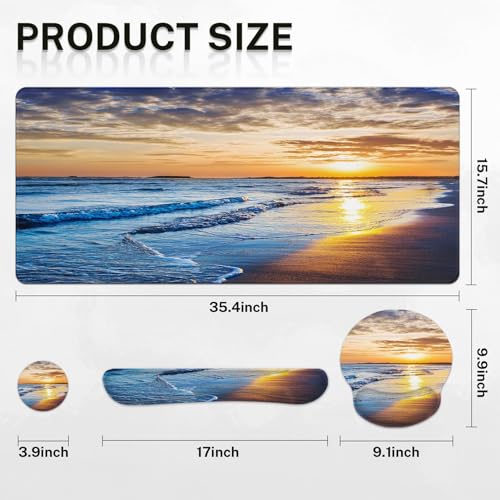 Arttown Keyboard Mouse Pad Set, 4 in 1 Desk Mat Set Ocean Beach Sunset - color: Beach Sunset