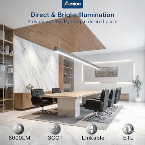 Amico 4Pack 4FT LED Linear Light, 33W/40W/50W, 0-10V Dimmable, ETL
