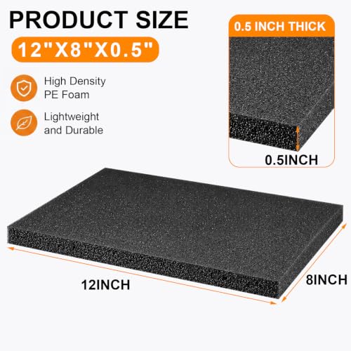Frienda 12 Pcs 12" x 8" x 0.5" Polyethylene Foam Sheet Thick Black Packing Foam Padding Customizable PE Board Cushion Inserts for Cases Craft Shipping Moving DIY Projects Toolbox Storage - size: 12 x 8 x 0.5 inches
