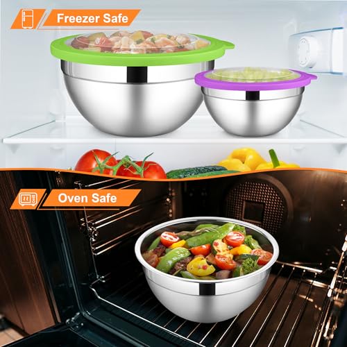 LIANYU Mixing Bowls with Visible Lid Sets of 6, Cooking Bowls for Kitchen - color: Colorful, style: Atlas Base with Visible Lids
