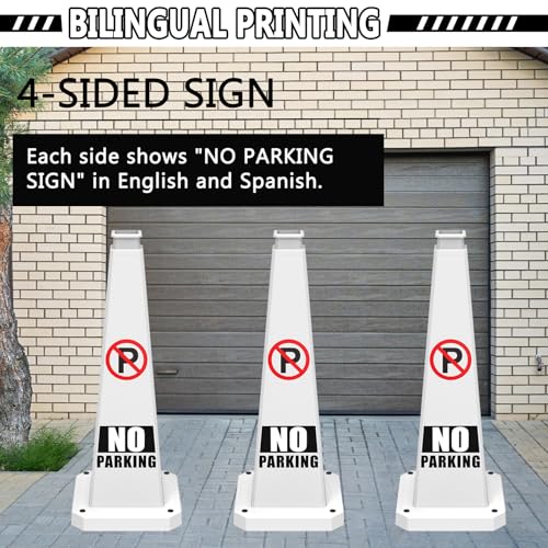 BESEA No Parking Cones 6 Pack, 28 Inch Heavy Duty Weighted Parking Cones - color: White, size: 28INCH With Caution Sign