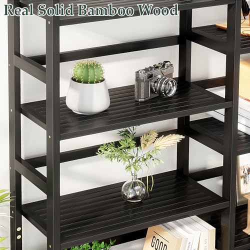 Homykic 6-Tier Bamboo Bookshelf, 61” Triple Wide Bookshelves and Bookcases - color: Black, size: Triple Wide