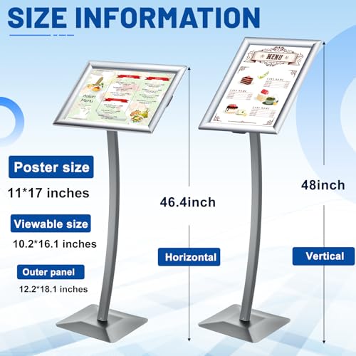 Yaocom 11 x 17 Inches Aluminum Floor Sign Stand Poster Holder, Silver - color: Silver, size: 11 x 17 Inches