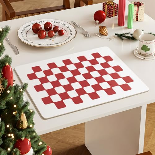Mellon Red Checkered Dish Drying Mats Coffee Themed Decor - color: Red Checkered