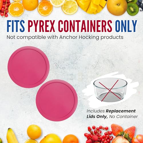 Replacement Lids fits Pyrex 6 & 7-Cup Glass Food Storage Container Bowls, 7.5-Inch Plastic Round Lids Covers for Pyrex 7402-PC, Airtight & Leakproof (2-Pack, Fuchsia) - color: Fuchsia, size: 2-Pack