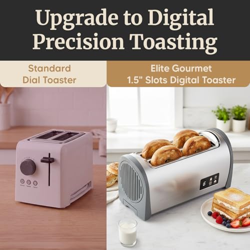 Elite Gourmet 4-Slice Long Slot Toaster, 1.5" Extra-Wide Slots, Touchscreen - color: Grey