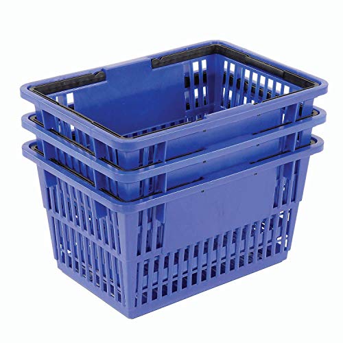 Good L Corp. Plastic Shopping Basket with Plastic Handle, Standard, Blue, 17"L X 12"W X 9"H - Lot of 12