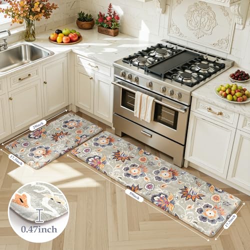 LEEVAN Anti Fatigue Kitchen Mats for Floor, Cushioned Kitchen Mat Set 2PCS - color: Blue Grey, size: 17.3"x29"+17.3"x59"-0.47inch