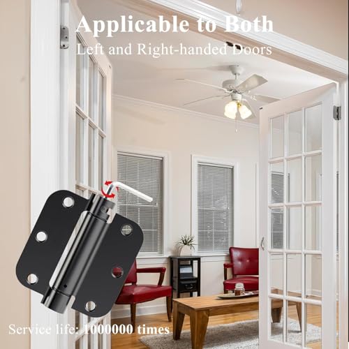 Sophia 2 Pack Self-Closing Door Hinge 3.5 Inch Rounded 5/8 Radius, Spring Hinges Adjustable Tension, Automatic Door Closer Hinge for Interior Exterior Residential Standard Indoor Doors,Matte Black, UL - color: Matte Black, size: 2 Pack