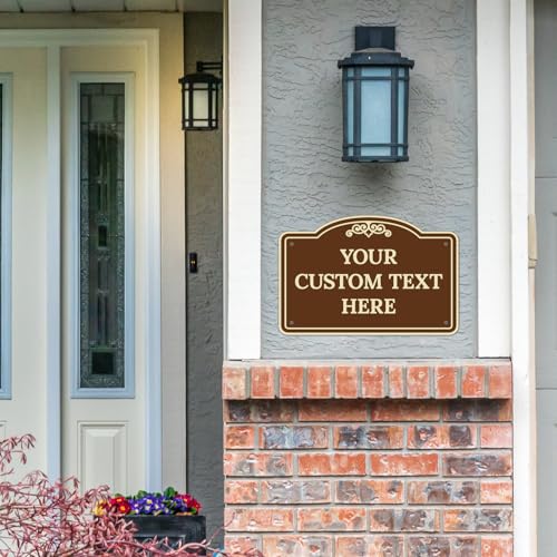 Custom Decorative Sign, Personalized Metal Sign for Business, Driveway, Home, Office Door Plaque, Brown Background Sign, 12x18 Inches, ACM, Made in USA by Sigo Signs - color: Brown Background, size: 12x18 ACM