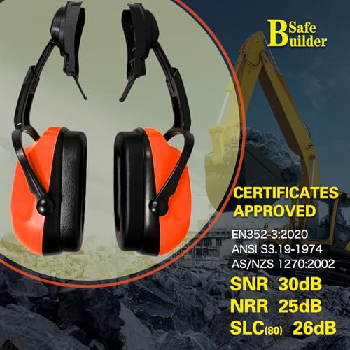 SAFEBUILDER 30dB Ear Muffs Hard Hats Type Safety Earmuffs For Safety Helmet Hearing Protection Earmuffs ANSI S3.19 - color: Helmet Type Orange 07e Ear Muffs