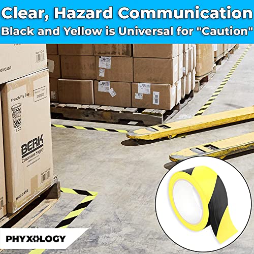Single Roll Ultra-Adhesive Black & Yellow Hazard Tape for Floor Marking, High Visibility Striped PVC Vinyl, Durable Anti Scuff & Heavy Duty, Ideal for Safety Zones, Watch Your Step Areas in Workplaces