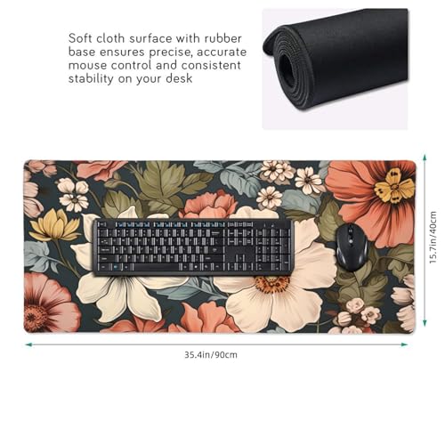 35.4 x 15.7 in, Waterproof XXL Large Mouse Pad for Desk, Extended Keyboard Mouse Mat for Computer Office, Big Laptop Mouse pad, Gaming Pc-Vintage Summer Florals - color: Vintage Summer Florals
