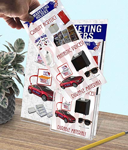 Acrylic Sign Holder 8.5" x 11" with 4" x 9" Trifold Slot Slanted Side Load Clear Countertop Display for Signs in Lobbies Retail Stores Hotels and Doctors Offices by Marketing Holders - size: 8.5"W x 11"H Side Load w/Pocket